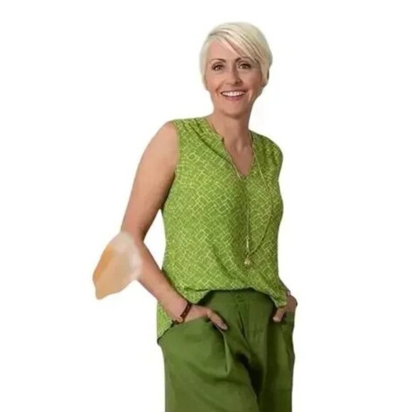 CAbi #6383 Women's V-Neck Cobblestone Blouse Top Size S - Picture 1 of 7